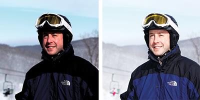On the left, we've taken a portrait of Crutchfield Advisor Brian in bright light without any other light support, and on the right, we've employed a flash to even out the shadows.